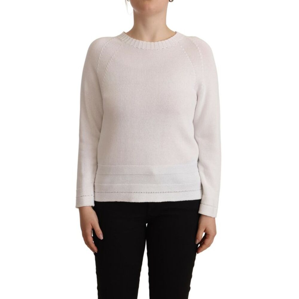 Alpha Studio White Long Sleeves Crewneck Pullover Women's Sweater